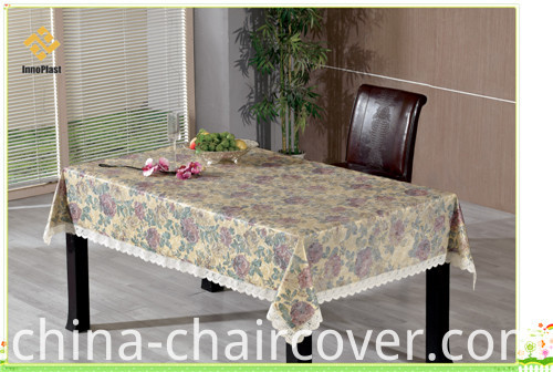 PVC Printed Embossed and Gold Tablecloth with Flannel Backing